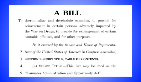 Picture of text of CAOA cannabis rescheduling bill